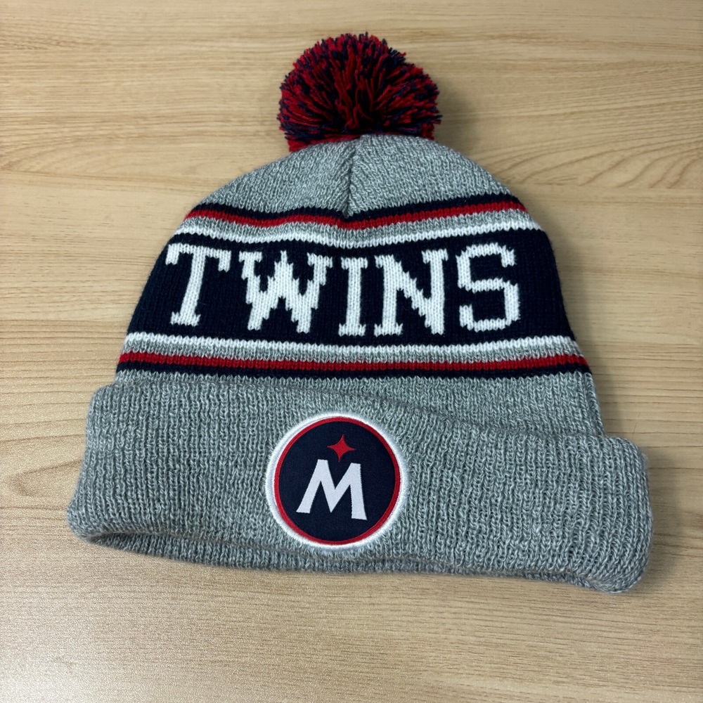 Minnesota Twins Hat Winter Cap Mens Gray Beanie Pom Pom MLB Baseball